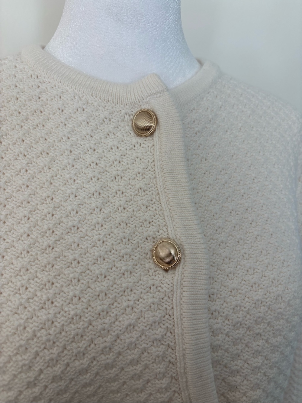 Cream Textured Button-Front Women's Sweater Jacket - Picture 3 of 6